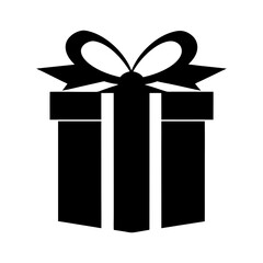 Gift box silhouette icon with ribbon on top festive present vector perfect for celebration and holiday designs