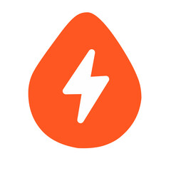 Abstract orange flame with lightning bolt on white background; modern flat design