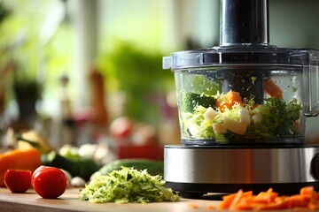 Fresh vegetables in a food processor