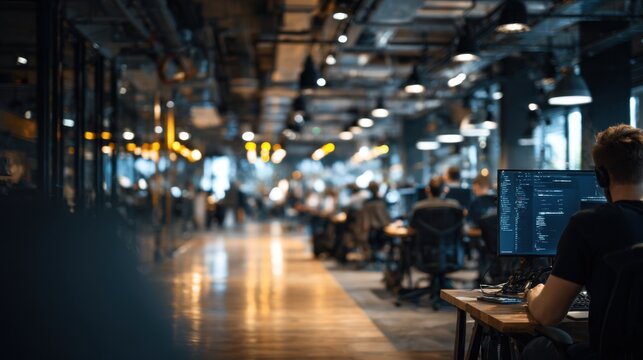 Modern Open Plan Office with Diverse Professionals Collaborating