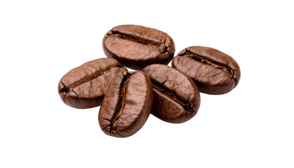 Obraz premium Scattered and separated roasted coffee beans on a white background