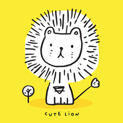 Cute doodle cartoon hand drawn lion illustration ,Cute doodle lion, cute animal