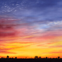 A beautiful sunset with a blue sky and orange clouds