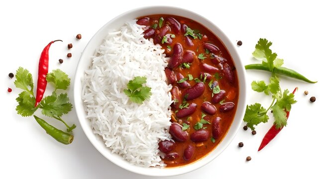 Indian rajma chawal kidney bean curry with rice on white ‑ generative AI