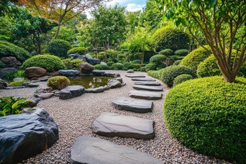 Serene Japanese-style garden path