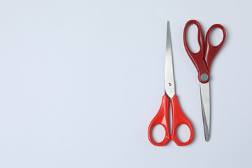 Scissors on a white background, flat design. Place for text.
