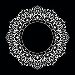 Decorative frame Elegant vector element for design in Eastern style, place for text. Floral black and white border. Lace illustration for invitations and greeting cards.