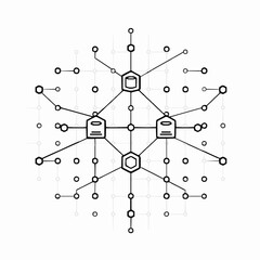 Network diagram with hexagonal and circular nodes connected by lines connection technology