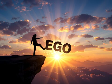 Silhouette Kicking Away EGO at Sunset