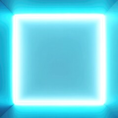 Bright neon square frame glowing with cool blue light