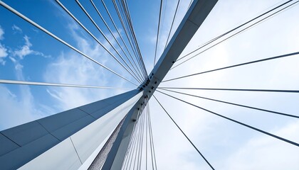 Fototapeta premium Modern cable-stayed bridge structure against a partly cloudy blue sky