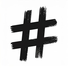 Obraz premium Black Hand Drawn Hashtag Symbol with Brush Stroke Texture on White Background