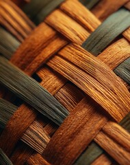 Close up of Brown and Green Woven Basket Texture