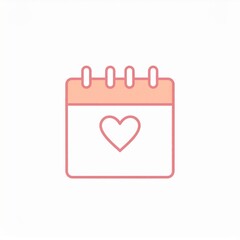 Calendar Icon with Heart Symbol for Valentine Day in Light Pink Color Isolated on White