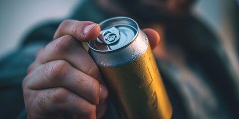 Person holding a beverage can.