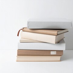 Stack of Neutral Colored Hardcover Books in a Minimalist Composition on White Background
