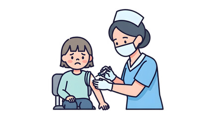 Medical illustration of a nurse administering a vaccine to a scared child, focusing on pediatric healthcare and immunization.