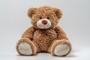 Obraz premium Brown Teddy Bear Sitting on White Background