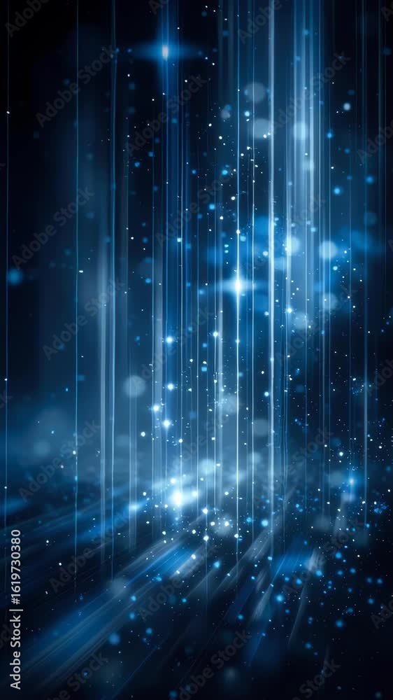 Poster an abstract digital backdrop with glowing blue lines against black background, representing data and