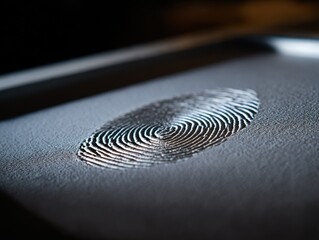 Closeup of Unique Fingerprint Imprinted on White Paper Background Highlighting Intricate Patterns and Textures Evoking Mystery and Identity Exploration