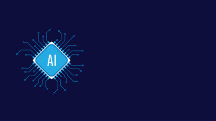 Modern CPU, central processing unit, smart use of artificial intelligence, blue abstract background, copy space for text