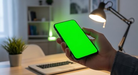 Green Screen Smartphone Mockup: Night Office Setting
