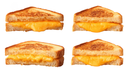Closeup of four delicious goldenbrown slices of toasted cheese, a simple and tasty treat.