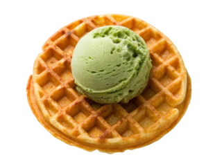 Delight in delicious waffle topped with creamy matcha green tea ice cream, perfect treat for any dessert lover