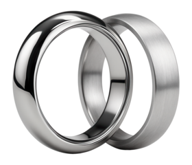 Two-tone interlocking rings with contrasting polished and matte finishes