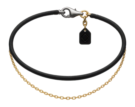 Double-layered choker with a thin black cord and gold chain