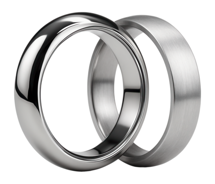 Two-tone interlocking rings with contrasting polished and matte finishes