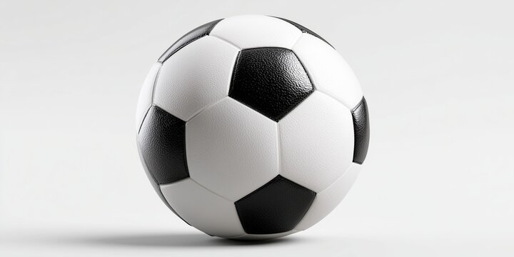 Ultra-realistic 3D rendering of a classic black and white soccer ball on a clean white background with studio lighting, captured in high-detail close-up for premium sports and athletic concept visuals - Powered by Adobe