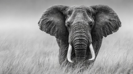 Naklejka premium A majestic elephant stands proudly in a serene landscape, showcasing its grandeur.