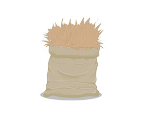 vector design of a brown sack containing dry grass which is usually used for animal feed such as cows or horses