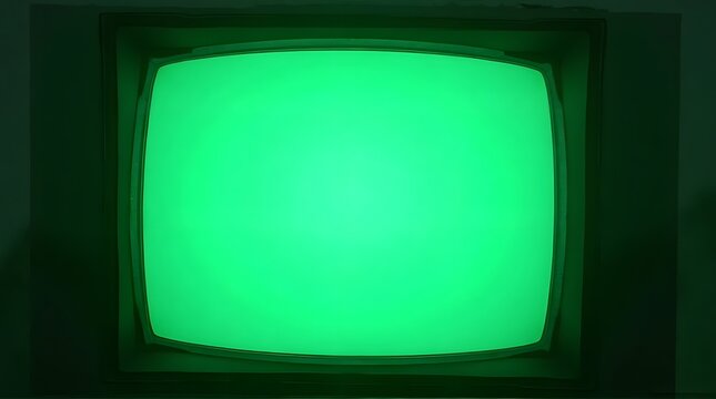 Vintage Television Screen Emitting Bright Green Light in Dark Room