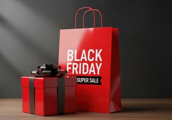 Red gift and bag promoting a huge shopping event sale