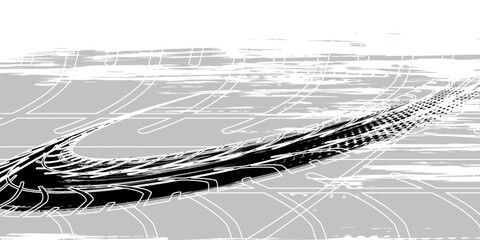 Fototapeta premium Tire tread marks, wheel textures, tire marks - car racing, motocross, drift, rally, off-road and others. Vector black isolated texture in grunge style with splashes.eps10