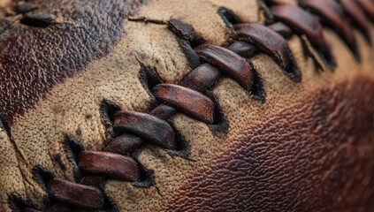 Close-up of aged leather baseball
