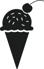Cherry Ice Cream Cone Silhouette – Sweet Dessert Vector with Sprinkles