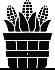 Silhouette corn cobs in basket seasonal harvest vector Illustrator