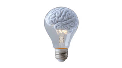 Innovative idea concept: brain inside a light bulb on a white isolated background.