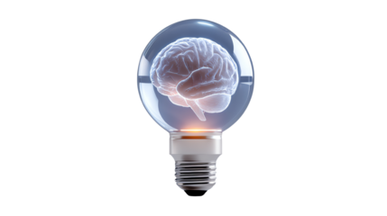 Lightbulb with a brain design, symbolizing creativity and innovation on a white isolated background.
