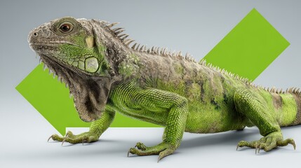 Obraz premium Close-up of a vibrant green iguana showcasing its detailed texture and lively demeanor.