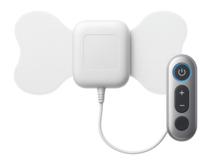 Electronic pain relief device with adhesive gel pads and wired remote control