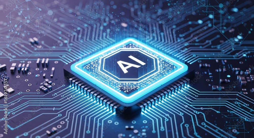 Wall mural artificial intelligence ai chip processor futuristic technology circuit board digital innovation