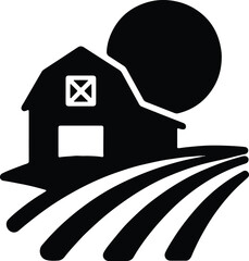 Silhouette farm barn on field with sun vector Illustrator © AbuSadat