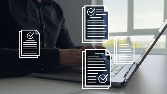 Business productivity checklist and filling survey form.Fast checklist and clipboard task management.Businessman check virtual electronic documents and checklist approve.