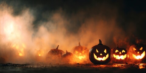 Halloween Pumpkins with Smoke and Dark Background