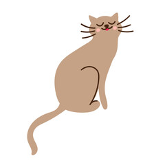 Cute smiling doodle cat, vector illustration. Kawaii kitten isolated on a white background. Simple flat design for pet care. Home pet 