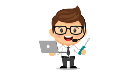 IT Technician with Laptop and Screwdriver Vector